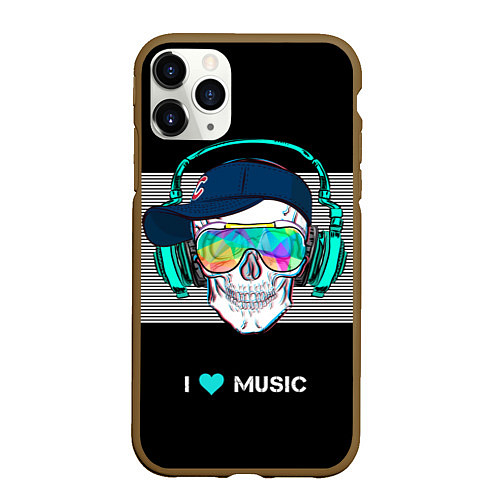 Чехол iPhone 11 Pro матовый I like music - skull / 3D-Коричневый – фото 1