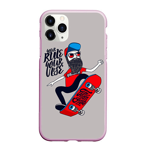 Чехол iPhone 11 Pro матовый Skaterboard Rule / 3D-Розовый – фото 1