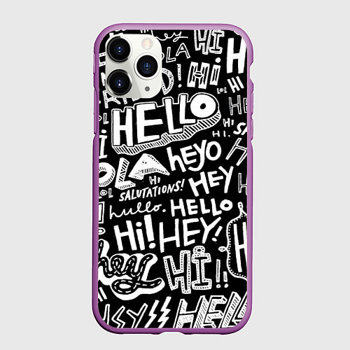 Чехол iPhone 11 Pro матовый Hello Pattern / 3D-Фиолетовый – фото 1