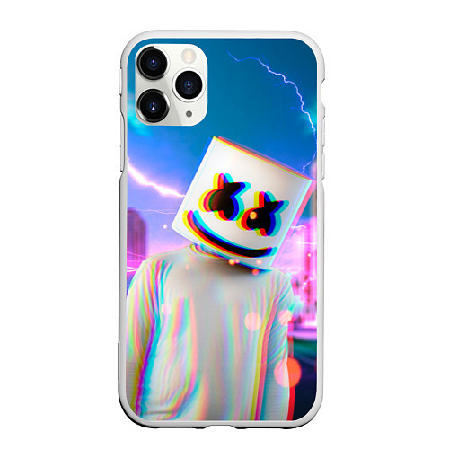 Чехол iPhone 11 Pro матовый Marshmello: Glitch Effect / 3D-Белый – фото 1