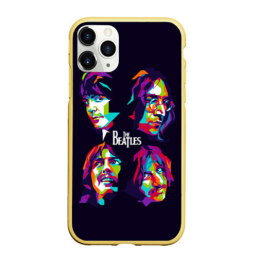 Чехол iPhone 11 Pro матовый The Beatles: Art Faces / 3D-Желтый – фото 1