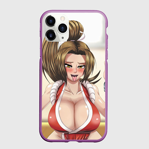 Чехол iPhone 11 Pro матовый Май Сирануи boobs - sexy ahegao / 3D-Фиолетовый – фото 1