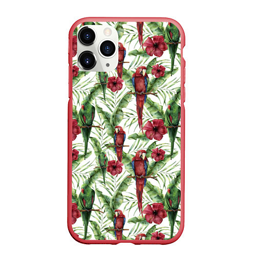 Чехол iPhone 11 Pro матовый Попугаи Ара / 3D-Красный – фото 1
