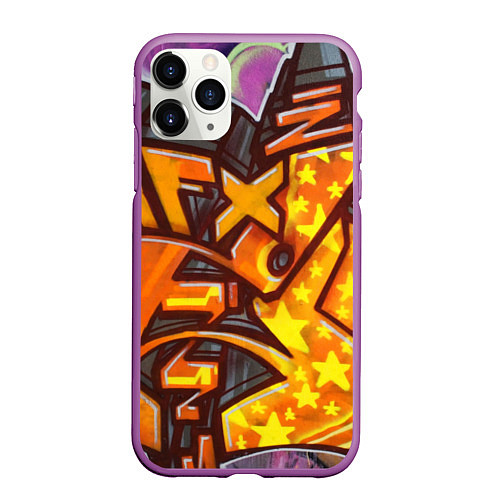 Чехол iPhone 11 Pro матовый Orange Graffiti / 3D-Фиолетовый – фото 1