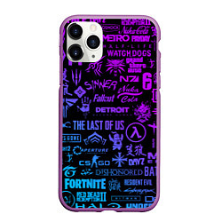 Чехол iPhone 11 Pro матовый Неоновые лого игр, цвет: 3D-фиолетовый