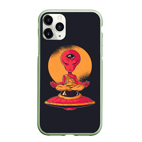 Чехол iPhone 11 Pro матовый Пришелец-медитатор / 3D-Салатовый – фото 1
