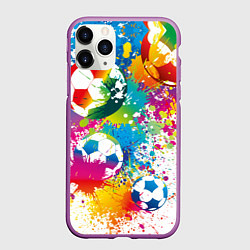 Чехол iPhone 11 Pro матовый Футбольные мячи - красочные брызги, цвет: 3D-фиолетовый