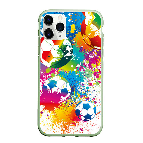 Чехол iPhone 11 Pro матовый Футбольные мячи - красочные брызги / 3D-Салатовый – фото 1
