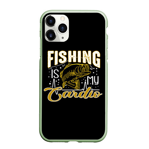 Чехол iPhone 11 Pro матовый Fishing is my Cardio / 3D-Салатовый – фото 1