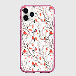 Чехол iPhone 11 Pro матовый Снегири в зимнем лесу