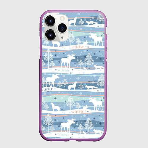 Чехол iPhone 11 Pro матовый Зимний мотив / 3D-Фиолетовый – фото 1
