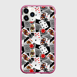 Чехол iPhone 11 Pro матовый Игральные карты и фишки, цвет: 3D-малиновый