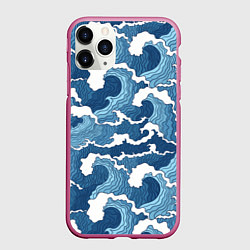 Чехол iPhone 11 Pro матовый Морские волны графика, цвет: 3D-малиновый