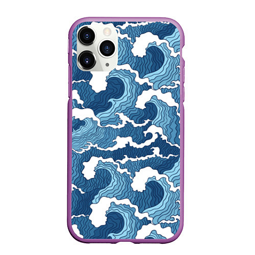 Чехол iPhone 11 Pro матовый Морские волны графика / 3D-Фиолетовый – фото 1