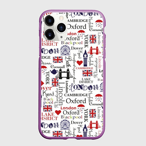 Чехол iPhone 11 Pro матовый Лондон коллаж / 3D-Фиолетовый – фото 1