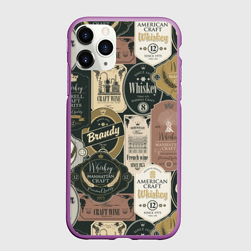 Чехол iPhone 11 Pro матовый Этикетки мира Виски / 3D-Фиолетовый – фото 1