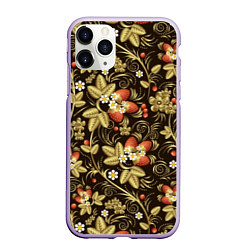 Чехол iPhone 11 Pro матовый Хохлома роспись клубника, цвет: 3D-светло-сиреневый