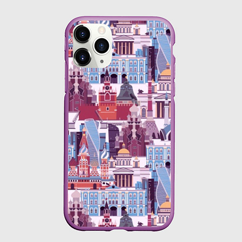 Чехол iPhone 11 Pro матовый Москва архитектура / 3D-Фиолетовый – фото 1