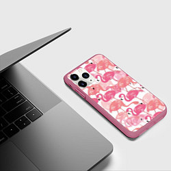 Чехол iPhone 11 Pro матовый Рай фламинго, цвет: 3D-малиновый — фото 2
