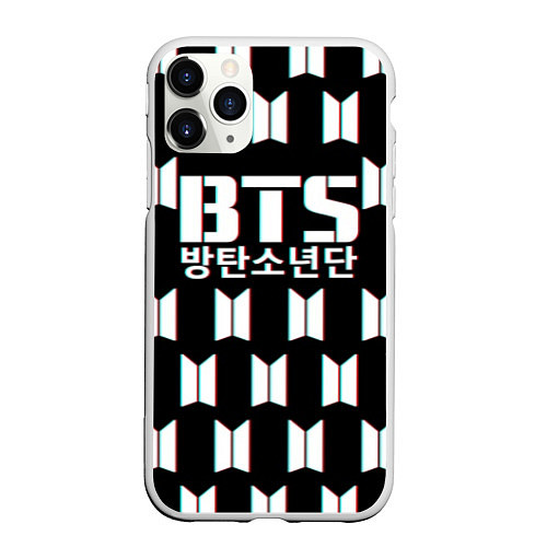 Чехол iPhone 11 Pro матовый BTS: Black Pattern / 3D-Белый – фото 1