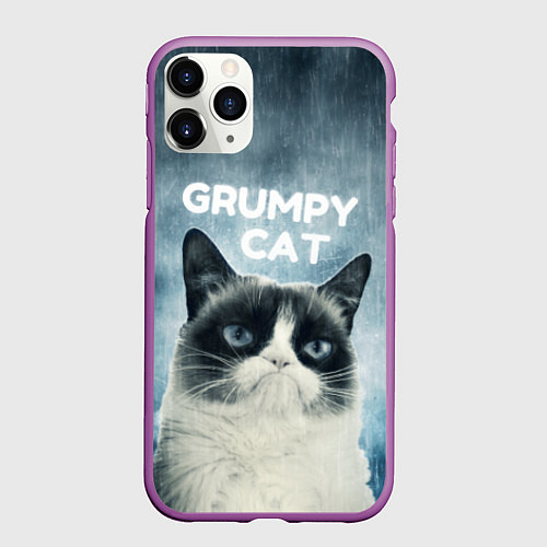 Чехол iPhone 11 Pro матовый Grumpy Cat / 3D-Фиолетовый – фото 1