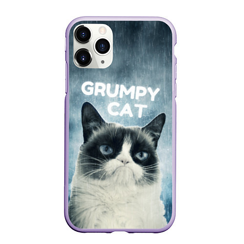 Чехол iPhone 11 Pro матовый Grumpy Cat / 3D-Светло-сиреневый – фото 1