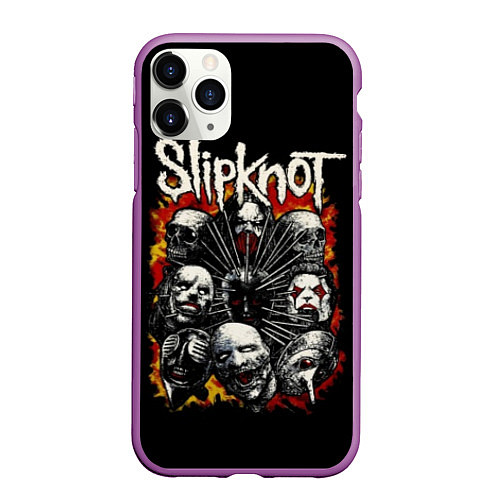 Чехол iPhone 11 Pro матовый Slipknot: Faces / 3D-Фиолетовый – фото 1