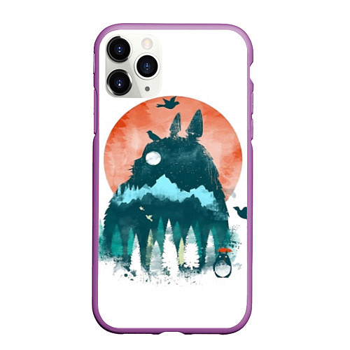 Чехол iPhone 11 Pro матовый Лесной Тоторо / 3D-Фиолетовый – фото 1