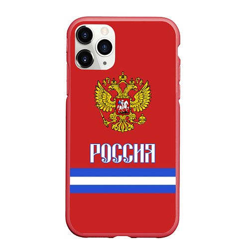 Чехол iPhone 11 Pro матовый Хоккей: Россия / 3D-Красный – фото 1