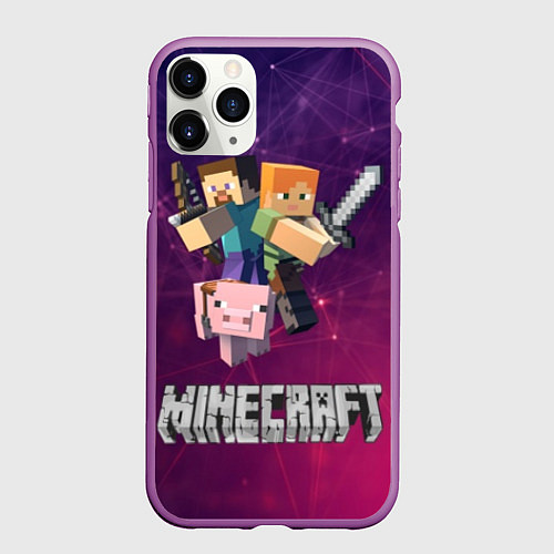 Чехол iPhone 11 Pro матовый MINECRAFT / 3D-Фиолетовый – фото 1