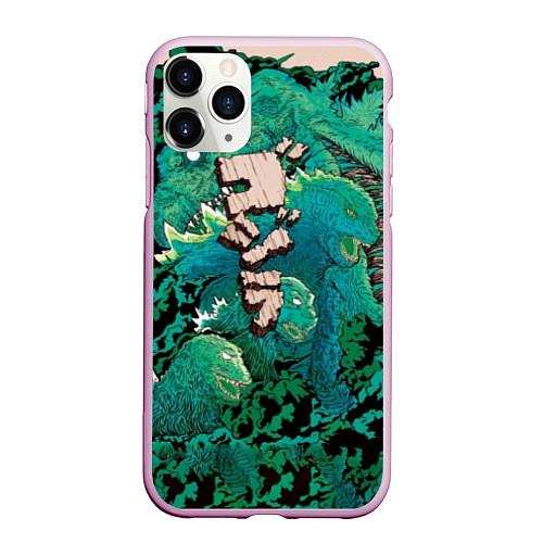 Чехол iPhone 11 Pro матовый Forest Godzilla / 3D-Розовый – фото 1