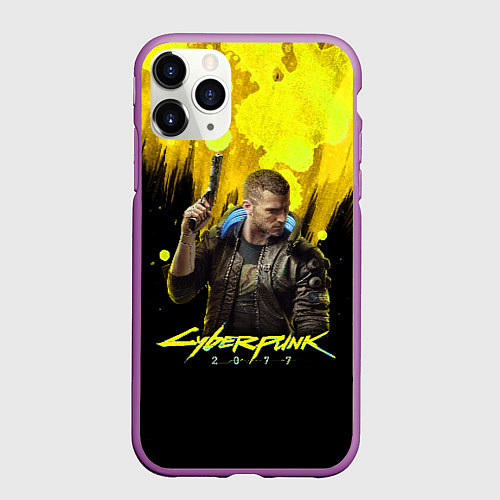 Чехол iPhone 11 Pro матовый Cyberpunk 2077 / 3D-Фиолетовый – фото 1