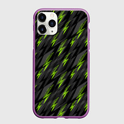 Чехол iPhone 11 Pro матовый Зеленые молнии паттерн, цвет: 3D-фиолетовый