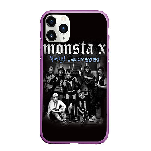 Чехол iPhone 11 Pro матовый Monsta X / 3D-Фиолетовый – фото 1