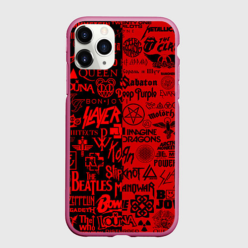 Чехол iPhone 11 Pro матовый ЛОГОТИПЫ РОК ГРУПП / 3D-Малиновый – фото 1