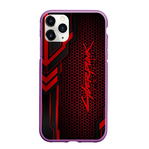 Чехол iPhone 11 Pro матовый Cyberpunk 2077 / 3D-Фиолетовый – фото 1