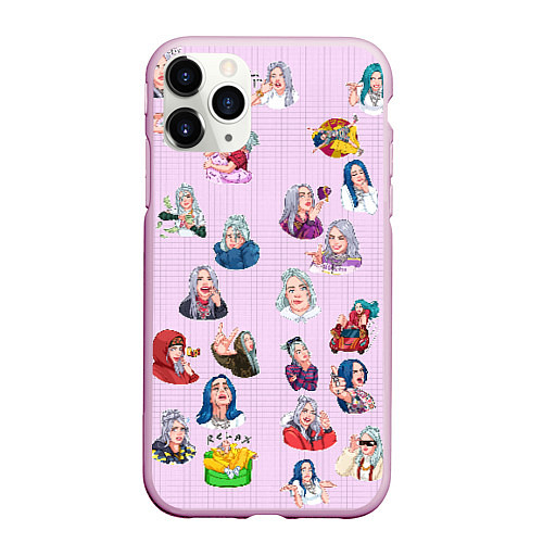 Чехол iPhone 11 Pro матовый BILLIE EILISH: Stickers / 3D-Розовый – фото 1