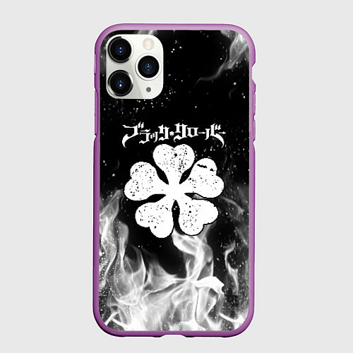 Чехол iPhone 11 Pro матовый ЧЁРНЫЙ КЛЕВЕР / 3D-Фиолетовый – фото 1
