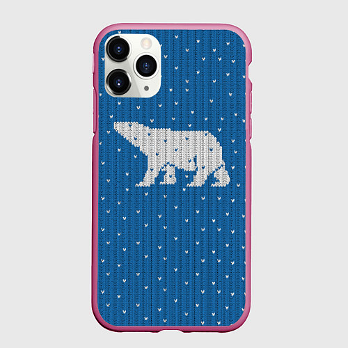 Чехол iPhone 11 Pro матовый Свитер с медведем / 3D-Малиновый – фото 1
