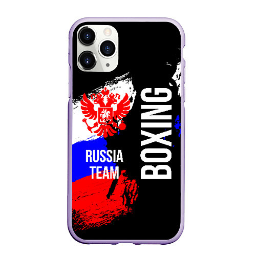 Чехол iPhone 11 Pro матовый Boxing Russia Team и герб РФ / 3D-Светло-сиреневый – фото 1