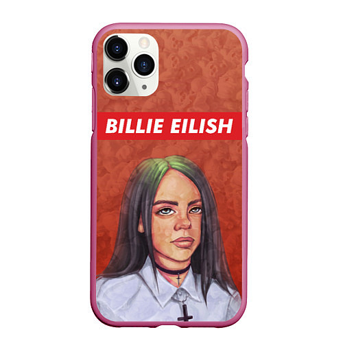 Чехол iPhone 11 Pro матовый Billie Eilish / 3D-Малиновый – фото 1