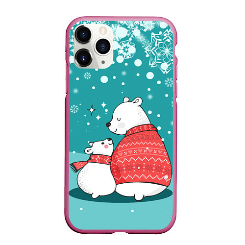 Чехол iPhone 11 Pro матовый North bear / 3D-Малиновый – фото 1