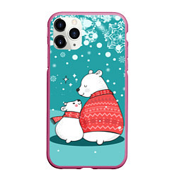 Чехол iPhone 11 Pro матовый North bear, цвет: 3D-малиновый