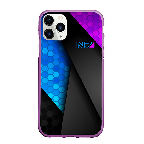 Чехол iPhone 11 Pro матовый Mass Effect N7 / 3D-Фиолетовый – фото 1