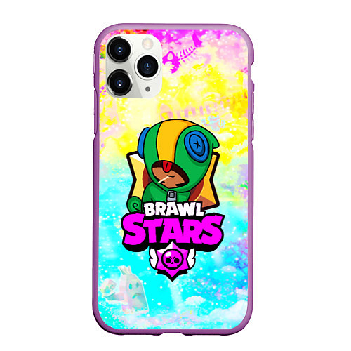 Чехол iPhone 11 Pro матовый BRAWL STARS LEON / 3D-Фиолетовый – фото 1