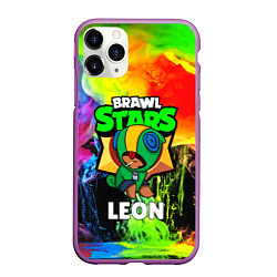 Чехол iPhone 11 Pro матовый BRAWL STARS LEON, цвет: 3D-фиолетовый