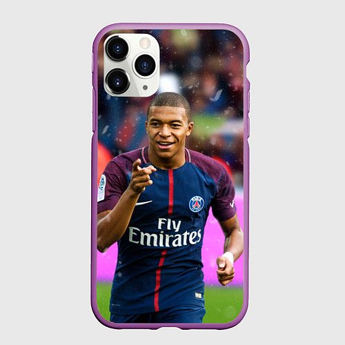 Чехол iPhone 11 Pro матовый Килиан Мбаппе / 3D-Фиолетовый – фото 1