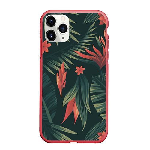 Чехол iPhone 11 Pro матовый Тропический комуфляж / 3D-Красный – фото 1