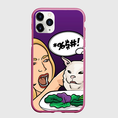 Чехол iPhone 11 Pro матовый Woman yelling at a cat / 3D-Малиновый – фото 1