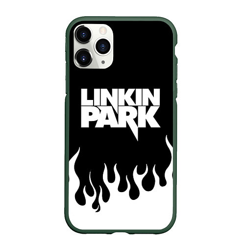 Чехол iPhone 11 Pro матовый Linkin Park: Black Flame / 3D-Темно-зеленый – фото 1